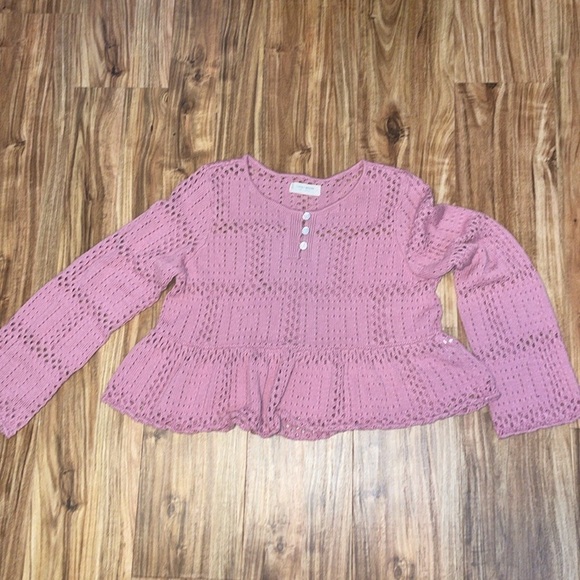 Lucky Brand women’s sweater Large pink knit peplum open stitch long sleeve soft - Picture 5 of 8